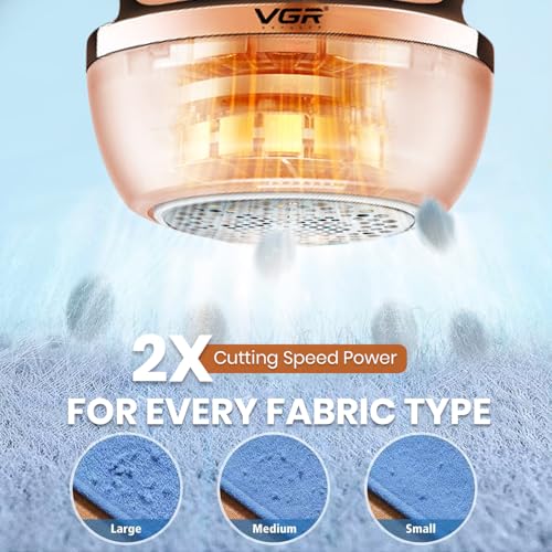 Image of VGR V-817 Professional Lint Remover for Clothes | High-Speed 6-Blade Fabric Shaver | Type-C Fast Charging | Portable Fuzz, Pill & Hair Remover for Sweaters, Blankets & Furniture, Champagne Gold