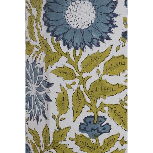 Image of Floral Hand Block Printed 3.3 Gallon Decorative Waste Basket - Eco-Friendly Cardboard Trash Can, Plastic-Free & Sustainable, Perfect for Christmas and Housewarming Gifts (1, Green Blue FLOWAR)