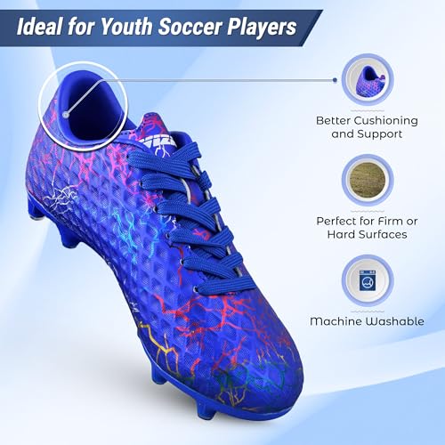 Vizari Bolt FG Soccer Shoes for Kids, Firm Ground Outdoor Soccer Shoes for Kids (13, Pink/Black/Blue)4