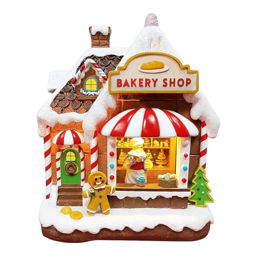 MOMENTS IN TIME Christmas Gingerbread House Lighted Hand-Painted Resin Holiday House with LED Lights Battery Operated Festive Décor (Eclectic)