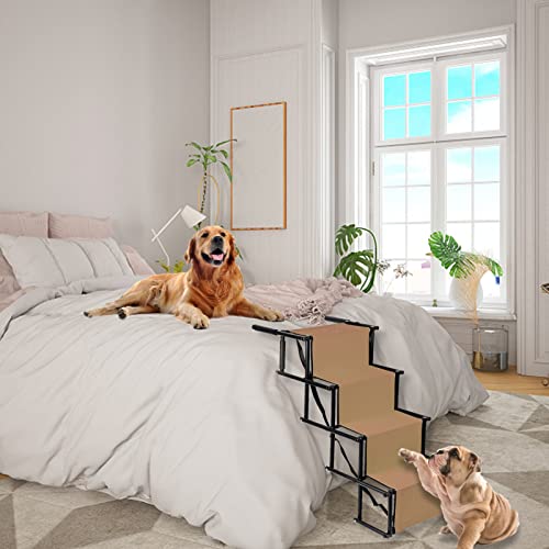 Hundetreppe klappbar - Mobile Auto-Einstiegshilfe für große und kleine Hunde, hochwertige, Wasserabweisende PVC Hundeleiter für Sicherheit und Komfort - braun