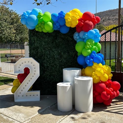 Image of Red Yellow Blue Green Balloons, 60PCS Red Orange Blue Balloons, Rainbow Cartoon Theme Primary Color Latex Balloon for Kids Birthday Baby Shower Festival Carnival Circus Party Decorations Supplies