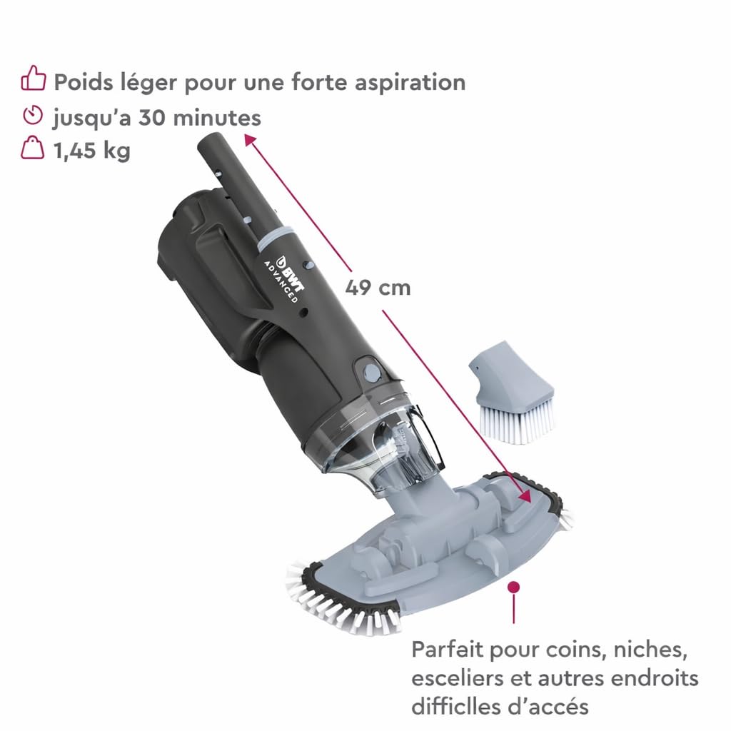 Aspirateur de Piscine sans Fil BWT FSA400 avec Batterie | Robot de-Piscine Compact pour Le Fond et Les parois | pour Les Bains à remous et Les piscines Hors Sol jusqu'à 15 m²