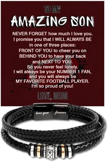 Inspirational Son Bracelet Gift from Mom & Dad - Braided Leather Wristband with Stainless Steel Engraved Clasp - Meaningful Birthday, Graduation, Christmas Gifts for Him
