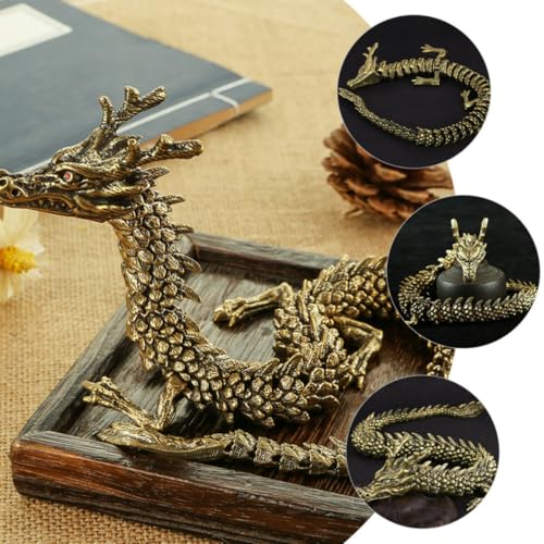 Figurine décorative de bureau dragon 3D vintage en cuivre or