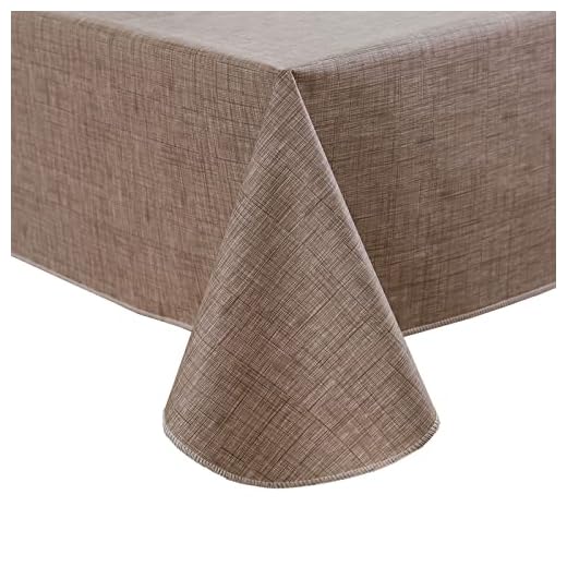LIBERECOO Vinyl Tablecloth with Flannel Backing, Flaxen, Waterproof, Stain-Resistant, Easy-Clean Table Cover for Dining, Kitchen, and Outdoor Use, 60" x 84" Rectangle