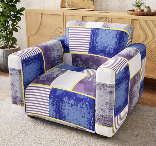 Image of Lukzer 1 Seater Multi Patch Universal Sofa Cover | 360 Fully Covered Anti-Slip Washable Couch Cover Protecter | 140 GSM Stretch Fit Polyester + Spandex Slipcover (90-140cm /SC-042-01)