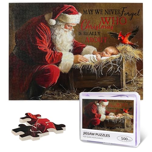 Christmas Jesus Nativity Puzzle 500 Pieces for Adults, Christmas Jigsaw Puzzles 500 Pieces, Religious Holiday Santa Claus Jigsaw Puzzles for Adults