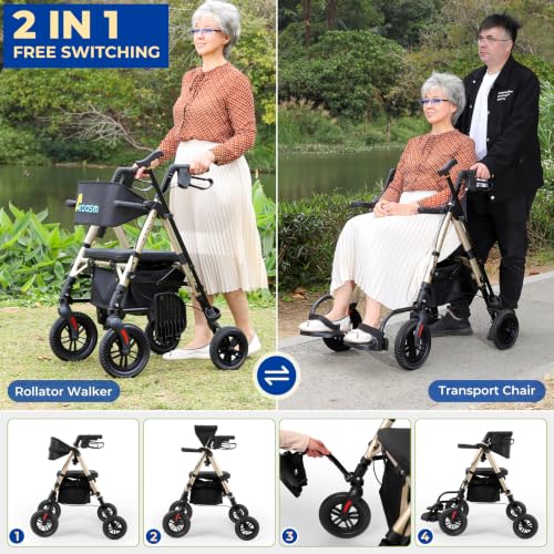 Image of Foldable Walker for Seniors with Seat, 25lb Lightweight Rollator Wheelchair