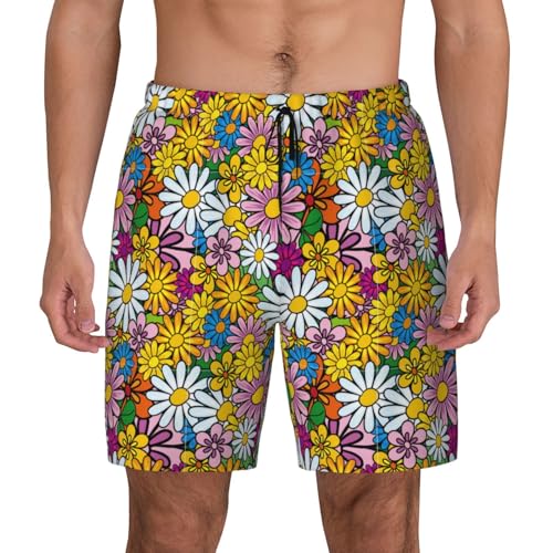 FSCEV Pantalones cortos de natación para hombre con diseño de dibujos animados con forro de compresión elástico, Negro, M corto