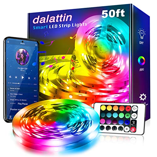 Led Lights for Bedroom Smart 50ft,1 Roll 50ft,Dalattin Smart Led Strip Lights with App Control Remote, 5050 RGB Led Light Strips, Music Sync Color Changing Lights for Room Decoration Party