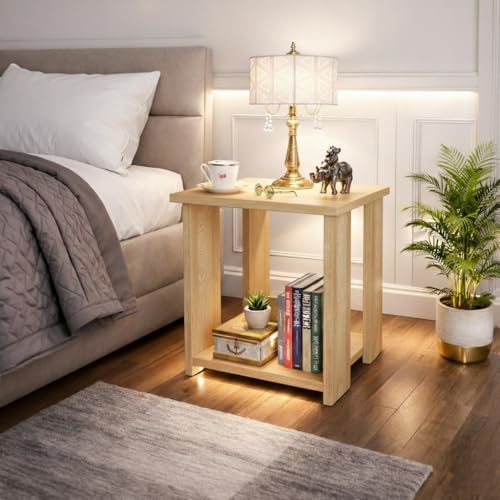 Image of SPYDER CRAFT Modish Wood Bedside Table for Bedroom|Wooden Modern Side Tables for Bedroom|Side Table for Bed Room|Corner Table for Bed Room (Finish Color -Oak, DIY(Do-It-Yourself))