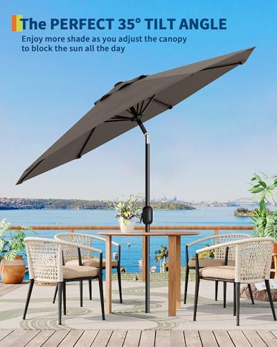 9FT Outdoor Patio Umbrella, Outdoor Table Umbrella, Market Umbrella with Push Button Tilt and Crank, 8 Sturdy Ribs UV Protection Waterproof for Garden, Deck, Backyard, Pool (Taupe)