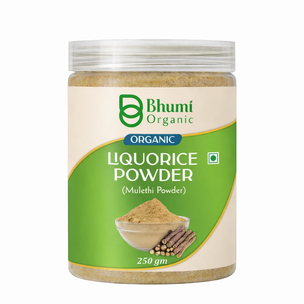 Bhumi Organic Organic Mulethi Powder (250g) | Lab Tested for 192 Pesticides, Pure Liquorice Root (Yashtimadhu), For Throat, Digestion & Skin Brightening, Vegan, Non-GMO