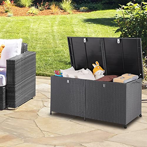 HLJMAQ 150cm Hubautomatik Gartentruhe Box Auflagenbox Poly Rattan XXL schwarz – Bild 3