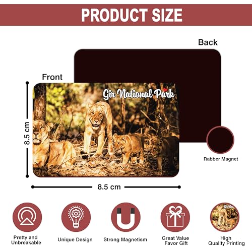 Image of Elegant Fridge Magnet with Themes |Rectangular Size Refrigerator Magnet with Magnetic Rubber Back | Pack of 1, 8.6cm X 5.4cm (Gir National Park)