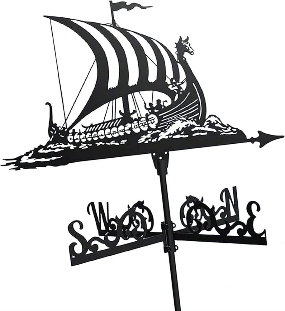 TAXXII Viking Battleship Metal Weather Vane Vintage Pirate Ship Weathervane Wind Direction Indicator for Outdoor Garden Roof Paddock Decoration