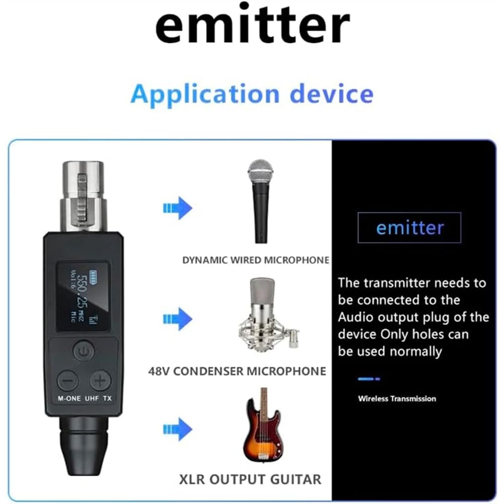 de Micrófono Inalámbrico con Transmisor y Receptor XLR para Micrófonos Dinámicos/de Condensador, Guitarra Eléctrica/Bajo