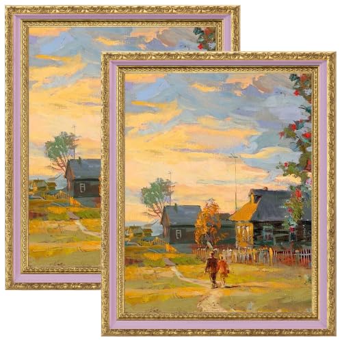 Image of eletecpro 8x10 Vintage Picture Frame, Glass Cover, Pink Gold, 2-Pack | Display Photo 5x7 with Mat or 8x10 without, Horizontal or Vertical, Tabletop or Wall Decor