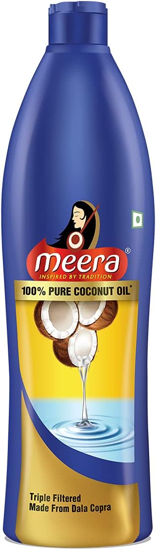 Meera 100% Pure Coconut Oil,Tripal Filtered Dala Copra with Fresh & Natural Aroma for Extra Shine and Smoothness,For Men and Women 600 ml