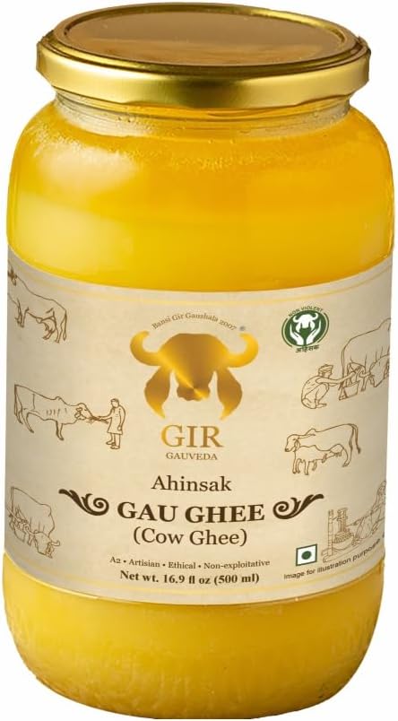 GIR Ahinsak Gau Ghee Vedic, Ethical, Desi Pure Breed Gaumata (A2), Bilona, Grass-Fed, Non-Gmo Good For Health, 500 Ml