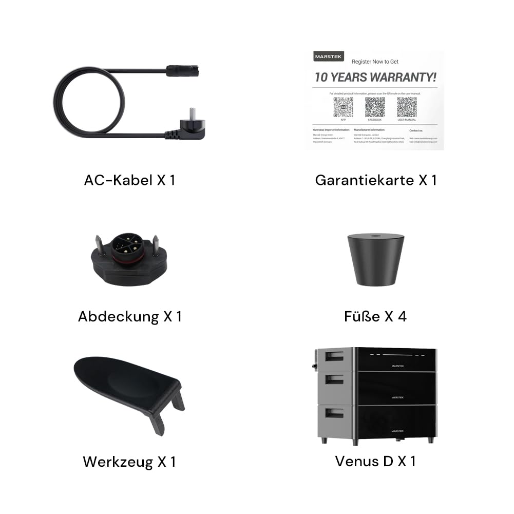 Marstek Venus D 5120 Wh Impianto solare da balcone con batteria espandibile e micro-inverter – 4 MPPT, Ingresso FV da 4 kW e uscita da 2,2 kW, Espandibile fino a 15,36 kWh, 6000 cicli, IP65, Plug&Play