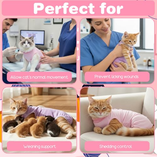 Elegaperma 2 Stück Weich Kastrationsbody Katze, Katzenbody Nach Op, Professioneller Body Katze Nach Op mit Bauchschutz, Katzen Anzug für Operationen wie Kastrationen, Wundversorgung (Größe M, Rosa)