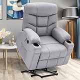 Power Lift Recliner Chair for Elderly Electric Massage Sofa with Heated Vibration,Side Pockets,Cup H