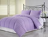 Chezmoi Collection 3-Piece Hotel Dobby Stripe Down Alternative Comforter Set, Full/Queen, Light Purple
