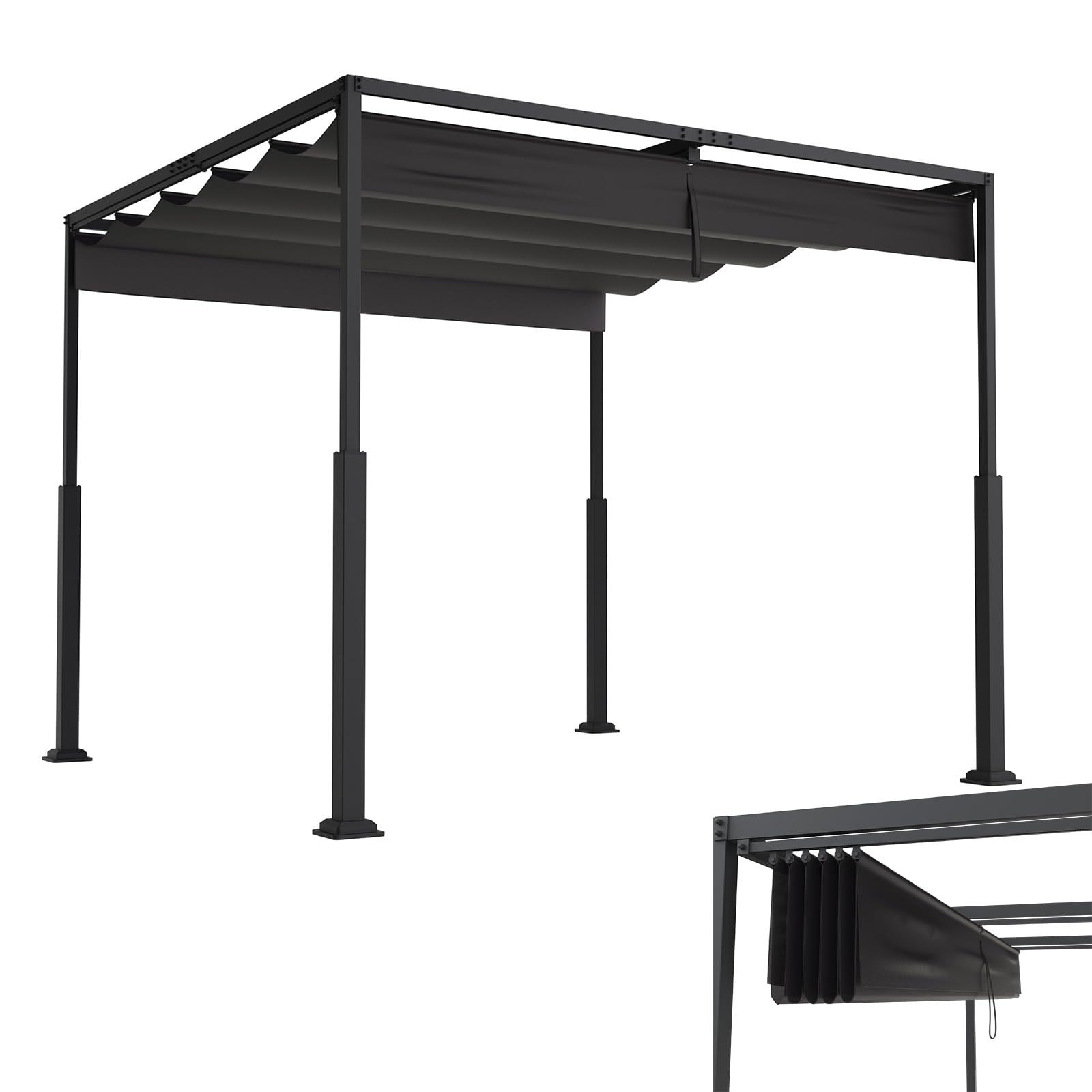 LZQ Pergola Gazebo 3x3 m con telaio acciaio robusto e tetto poliestere rivestito PA regolabile, protezione solare anti-intemperie per giardino e terrazza (nero)