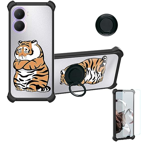 jioeuinly Case for Honor Play 40 Plus 5G Case Compatible with Honor Play 40 Plus 5G Phone Case Cover [with Tempered Glass Screen Protector][Ring Support][Silver Reflect Light] DYH-PH