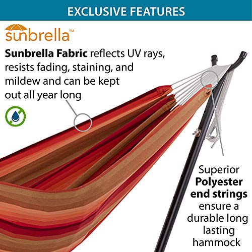 Vivere Double Sunbrella® Hammock with Space Saving Steel Stand, Sunset (450 lb Capacity - Premium Carry Bag Included) - Image 4