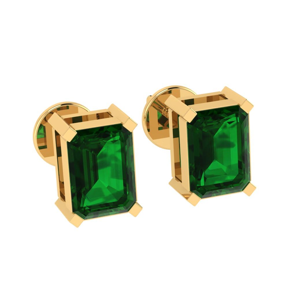 Diamtrendz Gold Plated Pure 925 Sterling Silver Earrings | 7mm X 5mm Gemstone Solitaire Screwback Earrings| Birthstone Stud Earrings | Multiple Gemstone Options