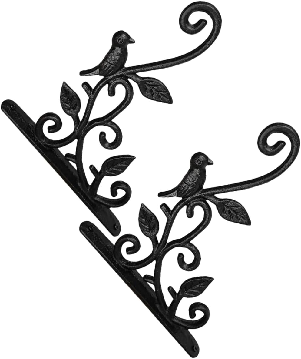 VICASKY 2pcs Hanging Wall Planter Bracket Decorative Iron Plant Hanger Bird Feeder Stand for Outdoor Garden Supply Black