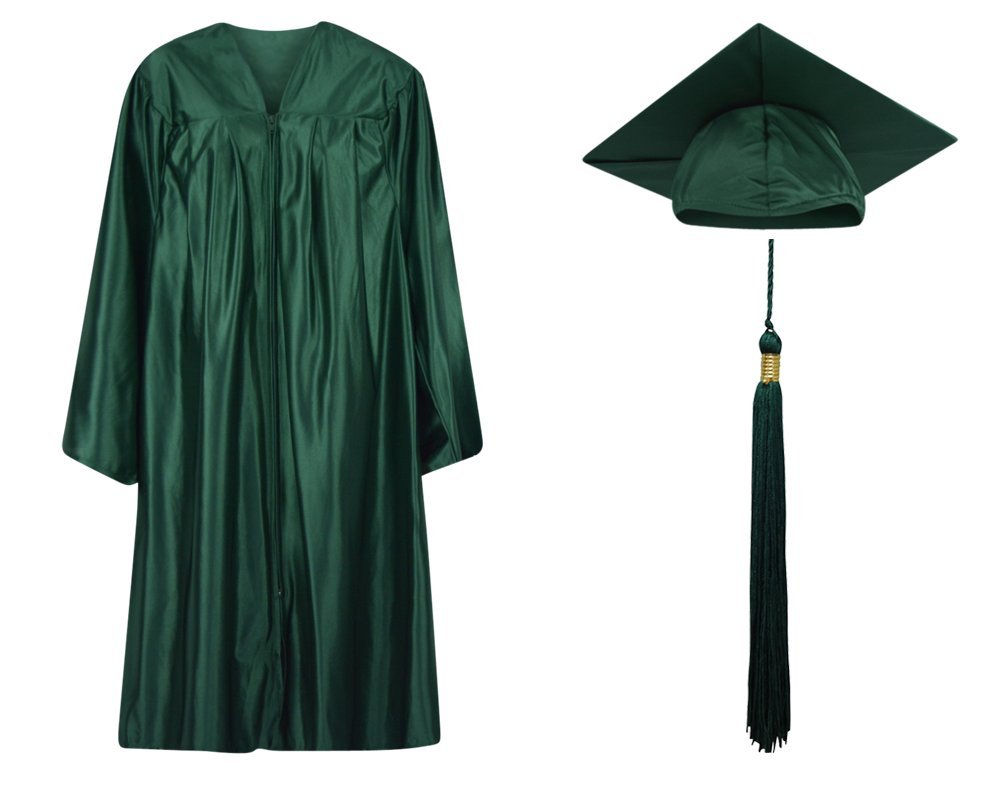 Shiny Graduation Gown Cap Tassel Set Current Year Charm (#56: 6'0”-6’2” (Chest up to 42”), Dark Green)