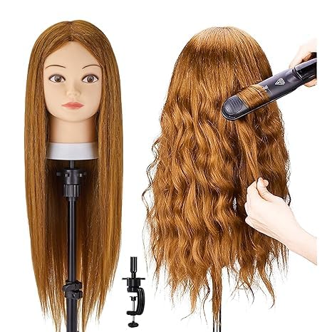 Mannequin Head with 80% Human Hair, 28'' Doll Head for Cosmetology & Hairdresser, Real Hair Cosmetology Makeup Hairdressing Training Head-picture-26