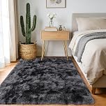 iEvery Rugs for Living Room 120x160 cm - Fluffy Shaggy Area Rug for Bedroom, Soft Non Slip High Pile Modern Floor Carpet for Kids Room, Black and Grey