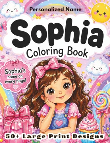 Sophia Coloring Book: Personalized Name Gift for Girls Ages 4-8 with 50+ Enchanting Large Print Designs, Mermaid Castle and Star Activity Book image 2