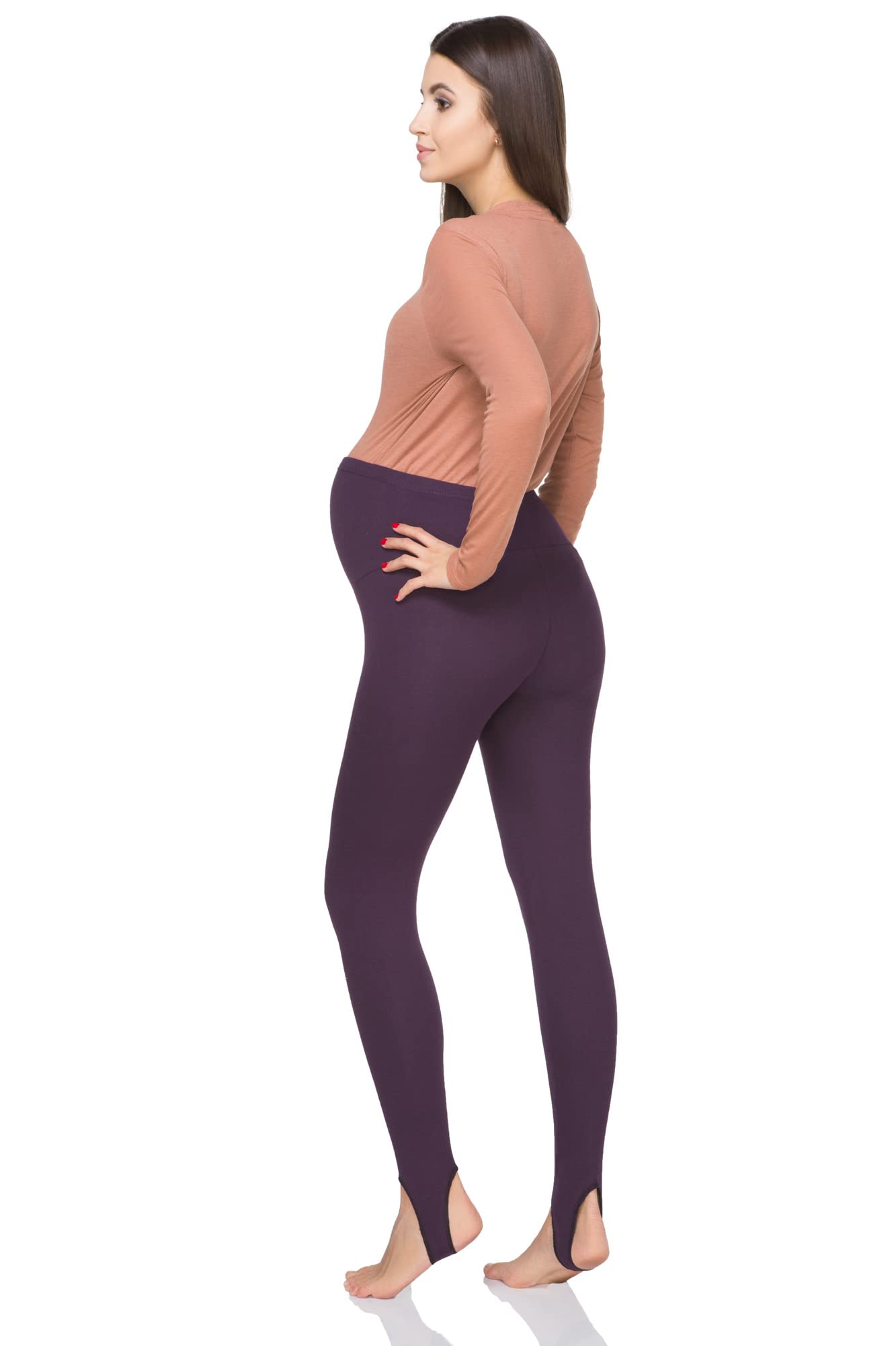 SOFTSAIL Damskie legginsy ciążowe ze strzemionami wsparcie brzucha ciążowe ciepłe grube bawełniane spodnie polar wewnątrz PREGLS
