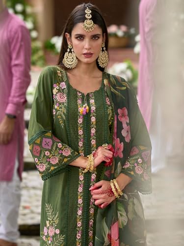 Image of INDO ERA Women's Off White Silk Blend Embroidered Straight Kurta Pant And Dupatta Set (IEOUT6962)