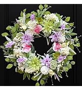 Bibelot 24 Inch Spring Wreath for Front Door, Artificial Spring Summer Floral Wreath with Dahlia ...