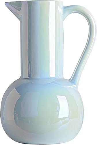 LIZOFER Jarrón moderno de cerámica para sala de estar, dormitorio, 7.87 pulgadas, deslumbrante, blanco, minimalista, único, creativo florero con asa