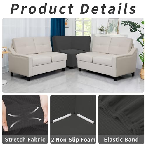 Image of Easy-Going Stretch Sectional Corner Sofa Slipcover 1-Piece Couch Sofa Cover Furniture Protector Soft with Elastic Bottom for Kids, Pet, Spandex Jacquard Fabric Dark Gray