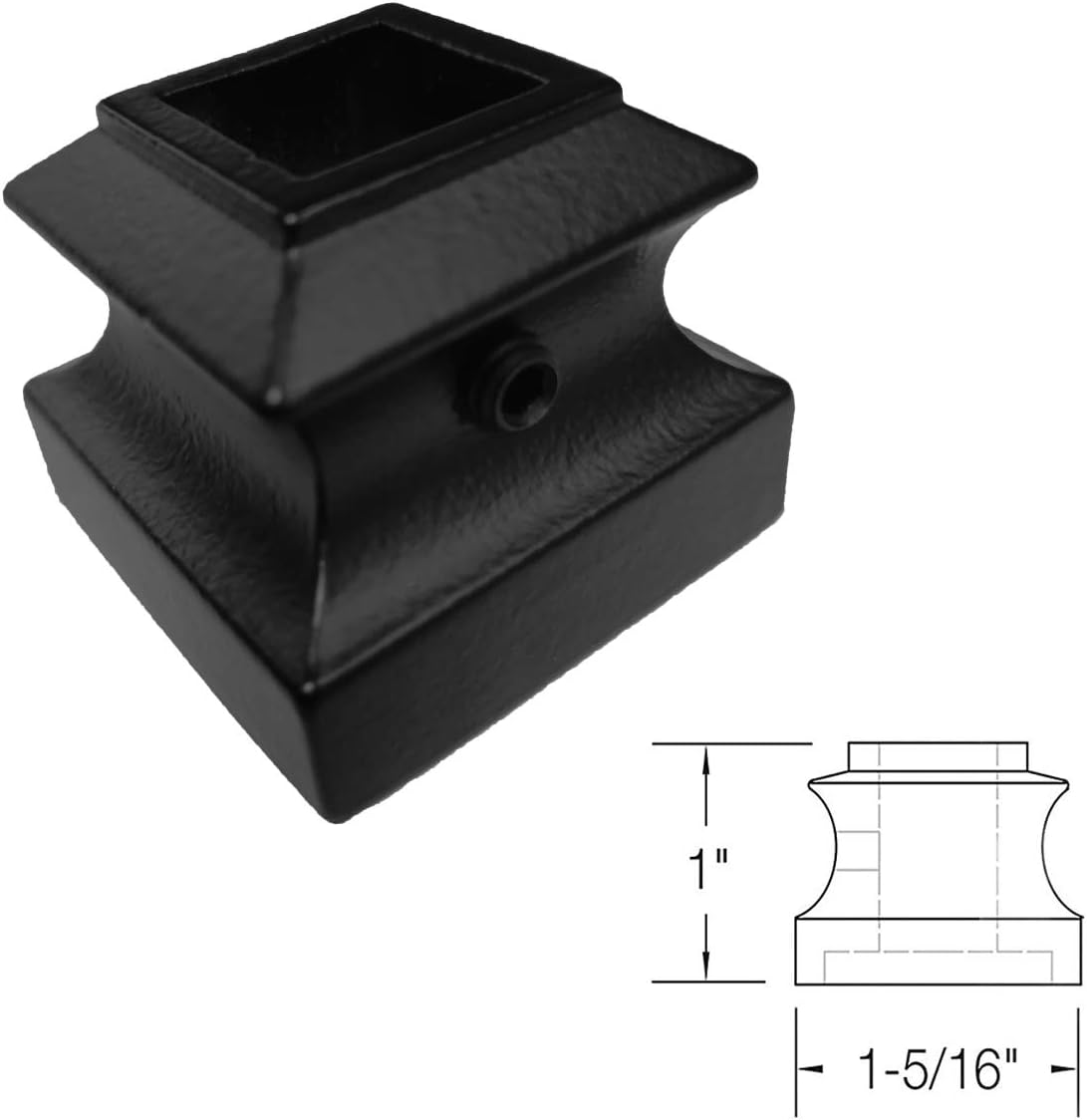 Shoes for Iron Balusters (Contractor 50-Pack) Flat Shoes with Set Screw for use with 1/2" Square Iron Balusters (Real Satin Black not Matte or Flat Color)