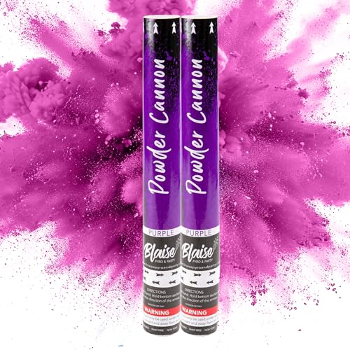 Blaise Pyro & Party - Purple Powder Poppers - Water-Soluble & Colorful Powder Cannons for Gender Reveals, Birthdays, Weddings & Celebrations - Easy to Use for Memorable Photos - 16-Inch, 2-Pack