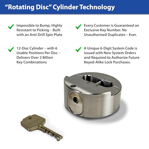 Image of PACLOCK's 8-Series Stepped-Back Puck, High Security Rotating Disc, Manufacturer-Controlled Key Assigning, Exclusive Key Number, U-Pick! Keyed Alike w / 1 Key, 304 Stainless Steel