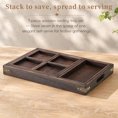 Miniatura 3 de Yangbaga 7piezas Bandejas Madera Rectangular De Madera De Paulownia Para Servir Comida, Bandeja Rústica Con Asa Para Desayuno, Bebidas, Aperitivos, Mesa De Café, Comedor Y Decoración Del Hogar