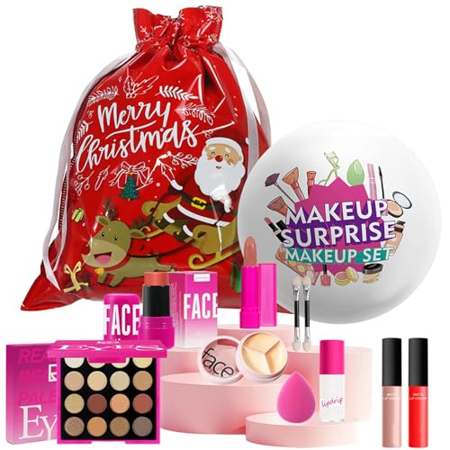 Make-up Sets, 10 Stück Hochwertige Make-up & Kosmetik Überraschungen für Weihnachten, All in One Make Up Set mit Eyeshadow Concealer Lippenstift Lipgloss Rouge, Weihnachtsgeschenke für Mädchen Frauen