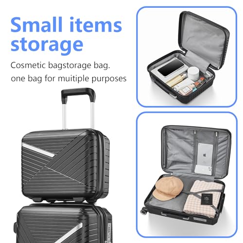 Luggage Sets 4 Piece Expandable (Only 24"&28") Lightweight Carry On Suitcase with 4 Double 360° Mute Spinner Wheels TSA Lock Durable Hard Shell Travel Luggage, Black (14/20/24/28 Inch)4