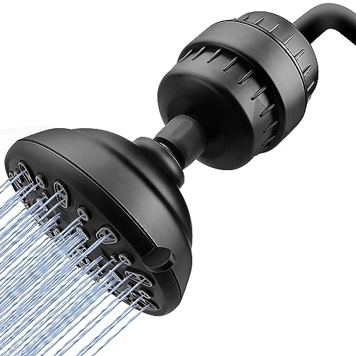 20 Stage Filtered Shower Head, 7 Modes High Pressure Shower Head Hard Water Shower Filter Remove Chlorine and Harmful Substances - Improves the Condition of Your Skin, Hair (Black Matte)